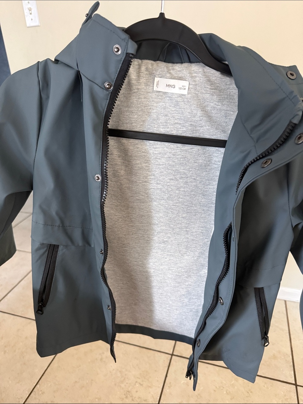 Mango Kids Hooded Rain Jacket in Slate Gray